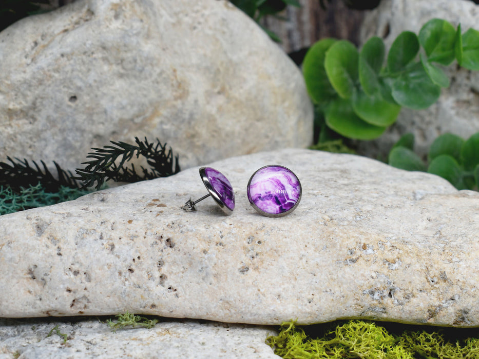 Stud Earrings With Resin Cabochon #348