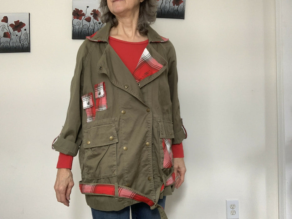 Upcycled utility jacket with plaid