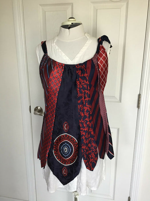 Silky upcycled sleeveless top from mens ties (XS-L), Reversible front to back