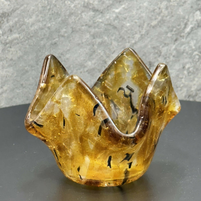 Fused Glass Votives - Iridescent Amber with Black Accents