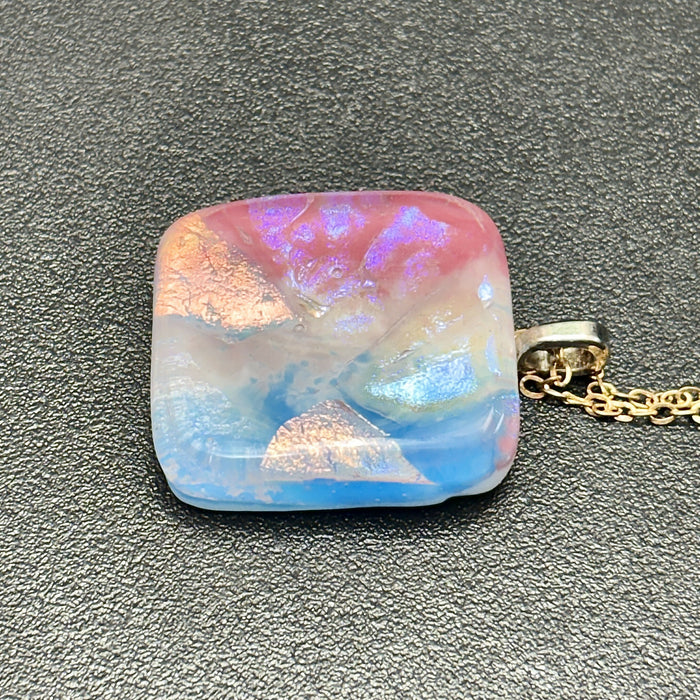 Fused Dichroic Glass Pendent - Pink, Blue, Yellow