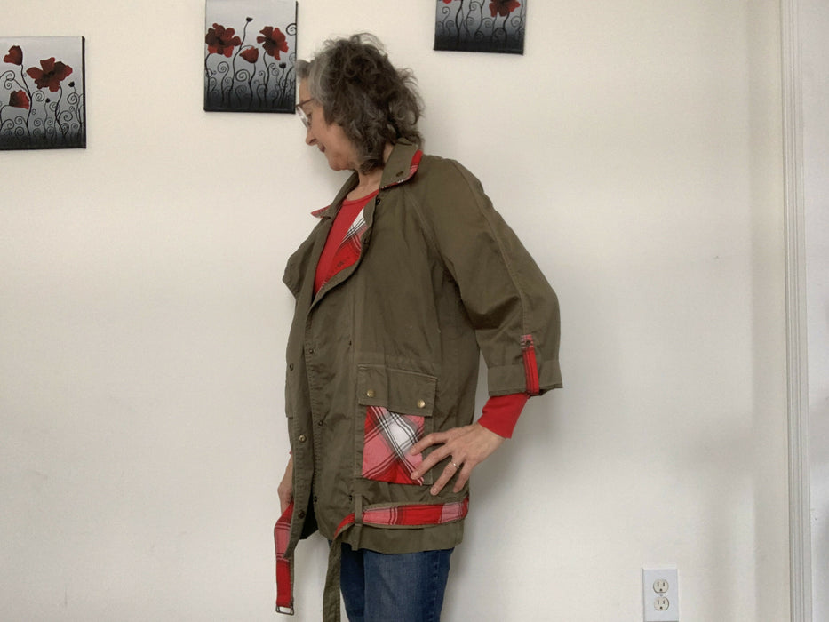 Upcycled utility jacket with plaid