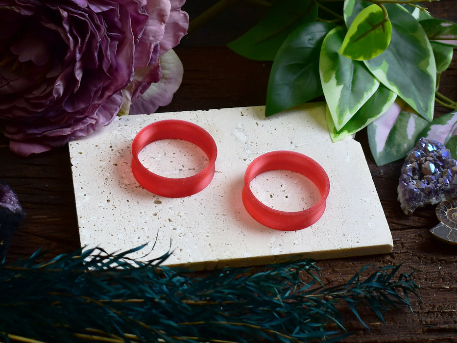 Ear Tunnels 10-100mm Translucent Red | Pair | Ultra Light Thin-wall Ear Plugs | Gauge Earrings | Gauged Plugs