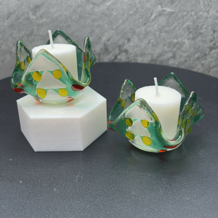 Small Fused Glass Votives - Yellow, Green, Red