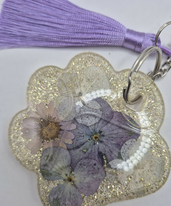 Purple Floral Paw Keychain