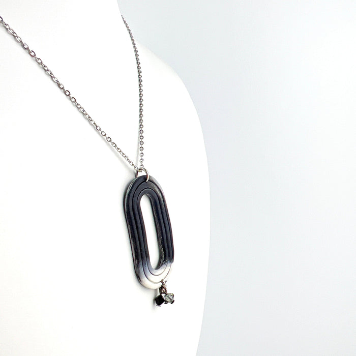 Necklace Black, Gray, White Oval Necklace