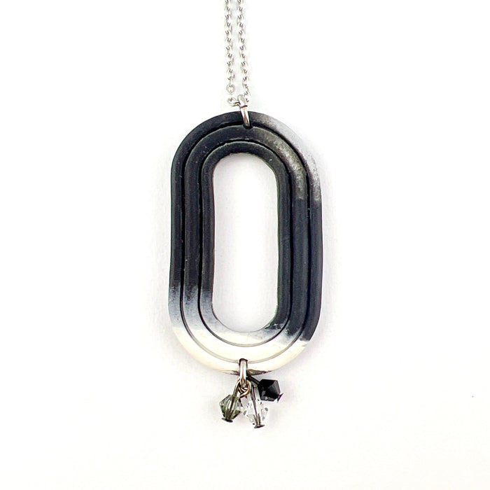 Necklace Black, Gray, White Oval Necklace