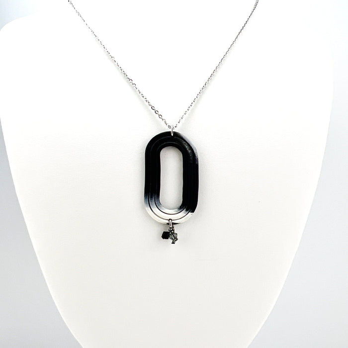 Necklace Black, Gray, White Oval Necklace