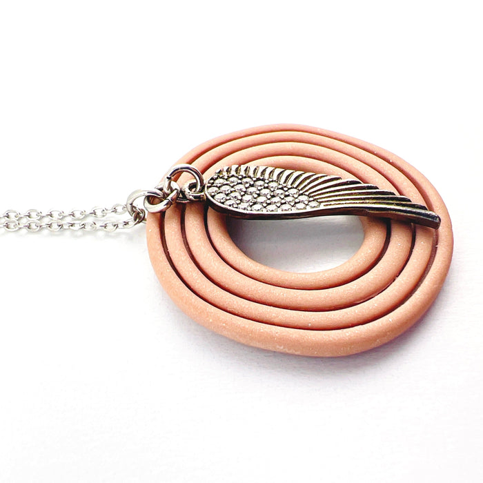 Necklace Cashmere Colored Circle Necklace with Angel Wing Charm - 18"