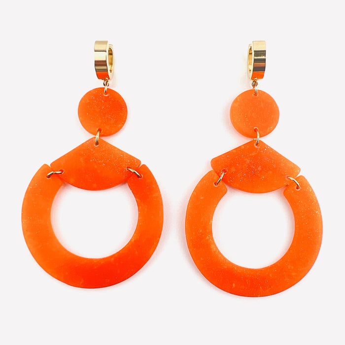 Orange Circle & Triangle Earrings