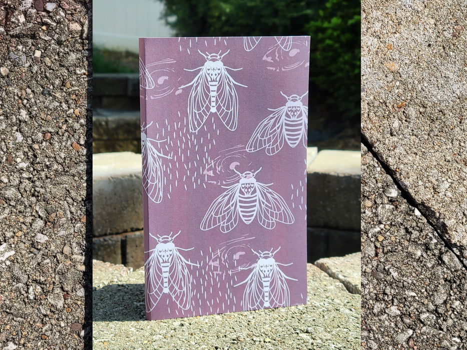 Dusty Rose Cicada Wallpaper Pattern, an Insect Handbound Sketchbook for Mixed Media Art, Sketching, Drawing, and Writing