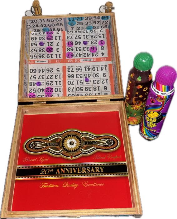 Bingo Box, Bingo Dabber Holder, Upcycled Cigar Box, Lucky Bingo Box, Bingo Lover Gift, Solid Wood, Unique Bingo Box with Handle,