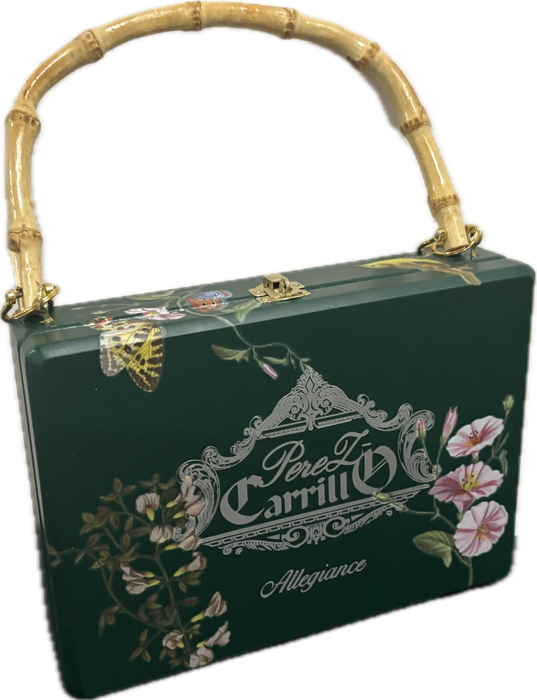 Handmade Cigar Box Purse - Floral Upcycled Evening Bag, Bamboo Handle, Unique Vintage Style Pocketbook