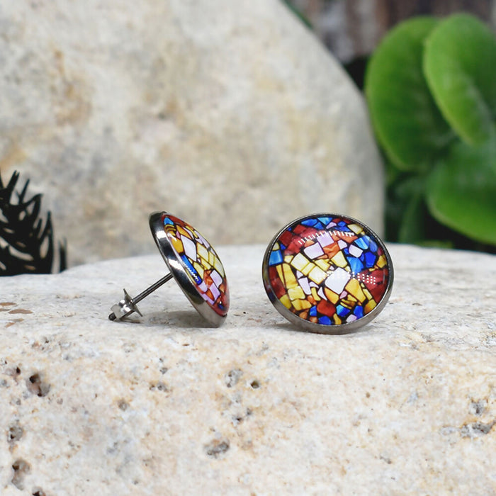 Stud Earrings With Resin Cabochon #304