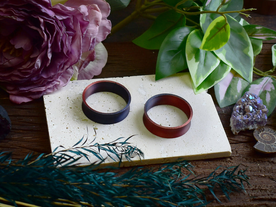 Ear Tunnels 10-100mm Black Red | Pair | Ultra Light Thin-wall Ear Plugs | Gauge Earrings | Gauged Plugs