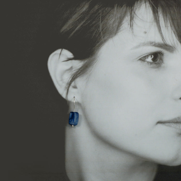 Square Blue Kyanite Drop Earrings with Argentium Silver