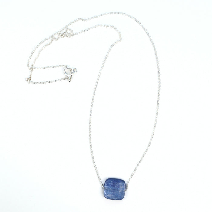 Blue Kyanite Square Necklace on Sterling Silver Chain