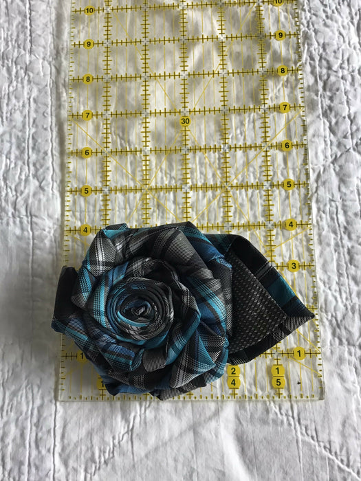 Additional Upcycled tie brooches, necktie rose pin