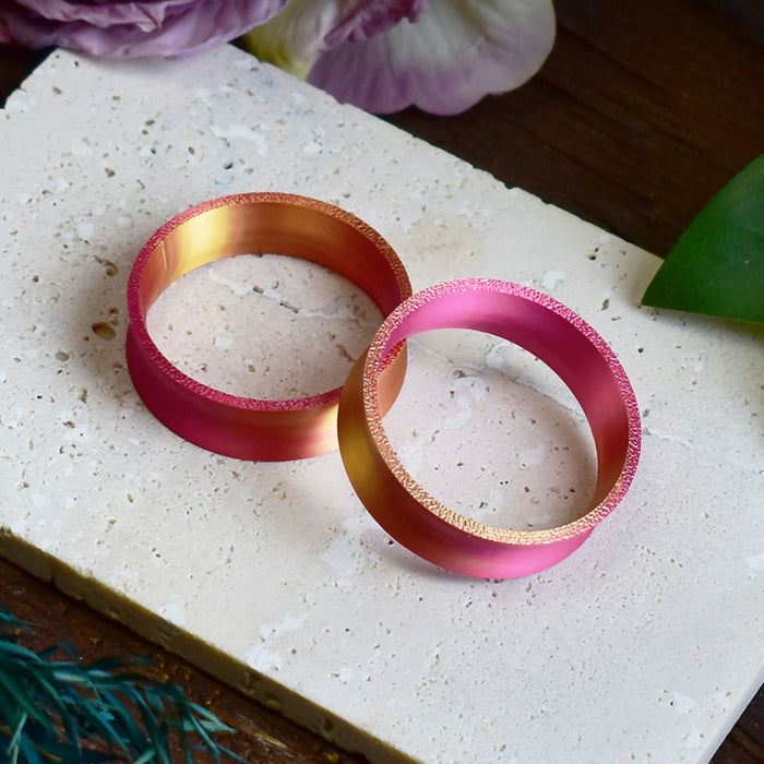 Ear Tunnels 10-100mm Gold Pink | Pair | Ultra Light Thin-wall Ear Plugs | Gauge Earrings | Gauged Plugs