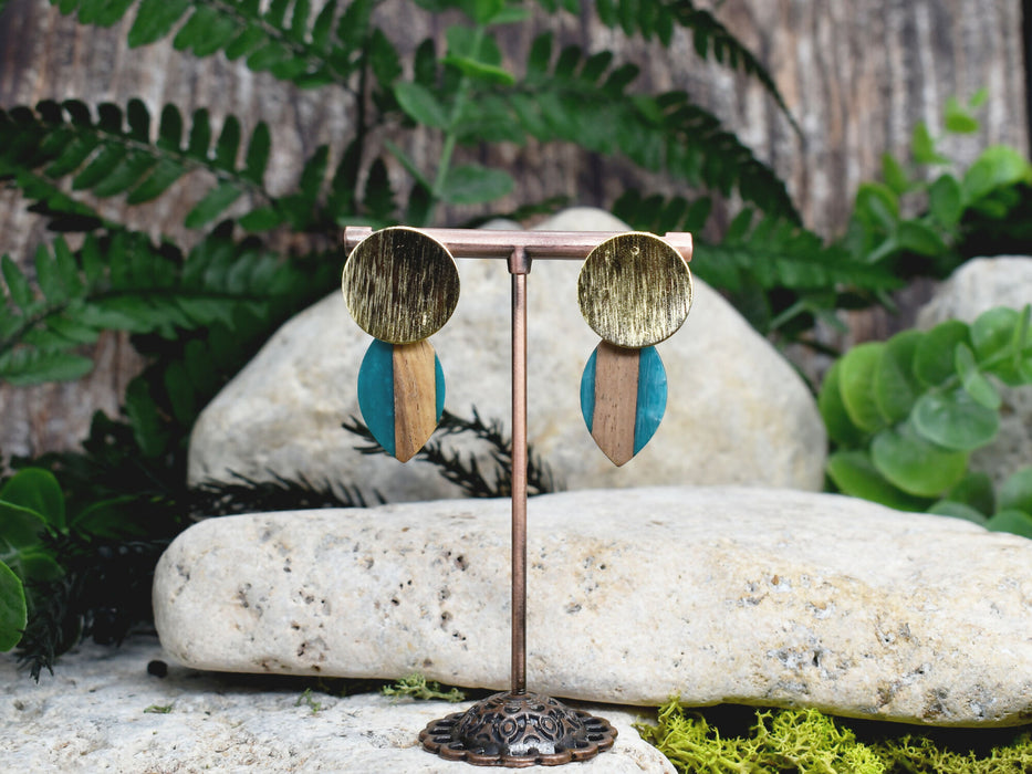 Wood Dangle Earrings with Resin #471