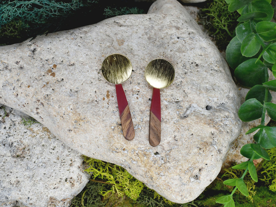 Wood Dangle Earrings with Resin #472