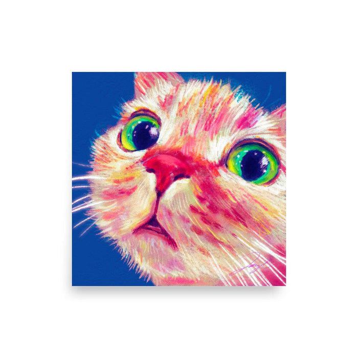 Close Encounters Collection - "Green Eyes" (BLUE Background) - Close Up Painting of a Ginger Cat [Unfoiled] Posters, Prints, & Visual Artwork JoyousJoyfulJoyness 