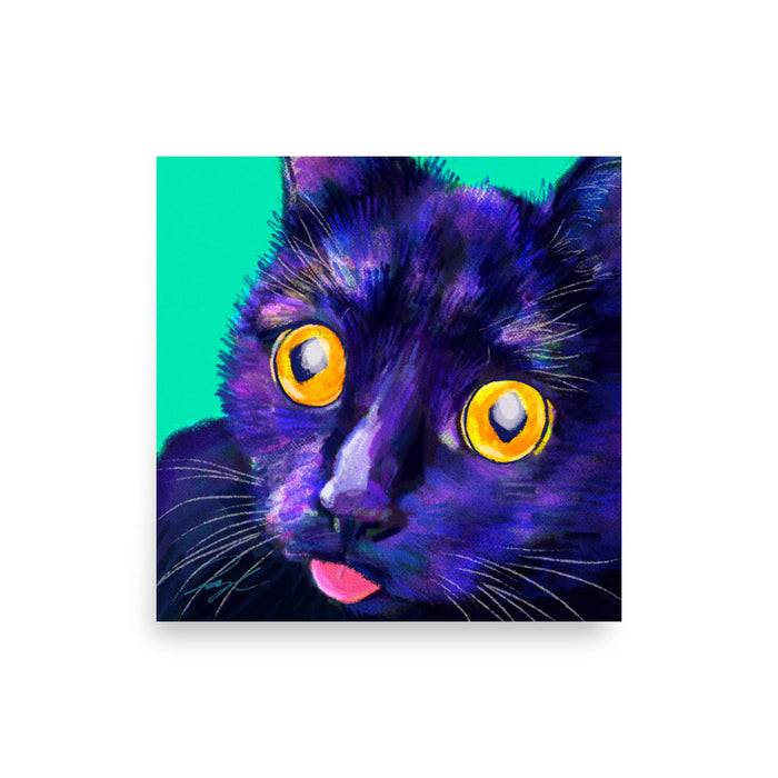 Close Encounters Collection - "Cat-atonic" - Close Up Painting of a Silly Black Cat [Unfoiled]