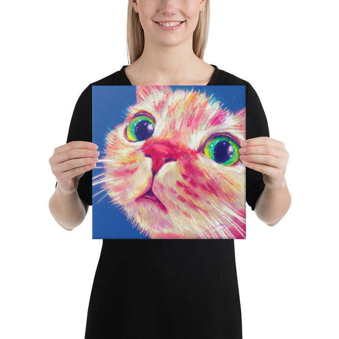 Close Encounters Collection - "Green Eyes" (BLUE Background) - Close Up Painting of a Ginger Cat [Unfoiled] Posters, Prints, & Visual Artwork JoyousJoyfulJoyness 