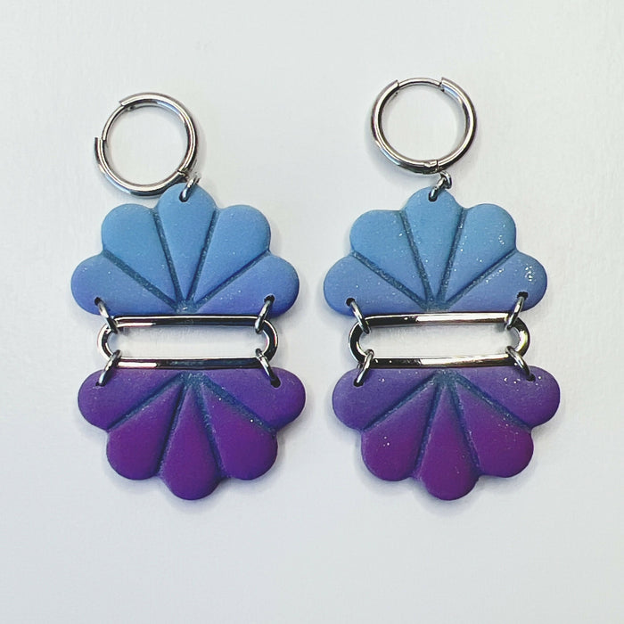 Floral Fan Dangle Earrings – Handmade Polymer Clay