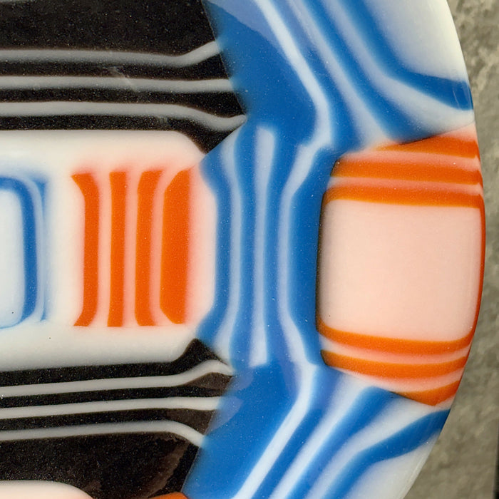 Fused Glass Decorative Plate - Orange, Blue, White, Black