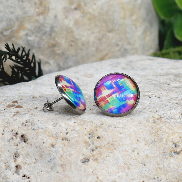 Stud Earrings With Resin Cabochon #315