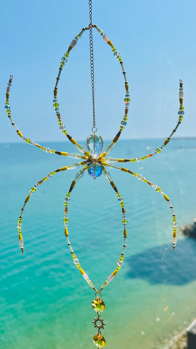 Suncatchers Golden Garden Web Beaded Spider Suncatcher