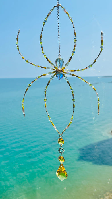 Suncatchers Golden Garden Web Beaded Spider Suncatcher