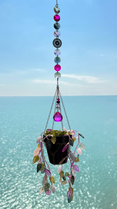 Suncatchers Pink Sherbert Leafy ‘Forever’ Plant Suncatcher with Glass Prisms & Spinner
