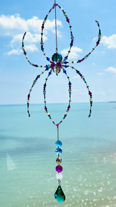 Suncatchers Peacock Web Beaded Spider Suncatcher
