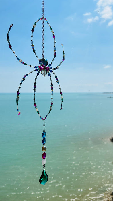 Suncatchers Peacock Web Beaded Spider Suncatcher