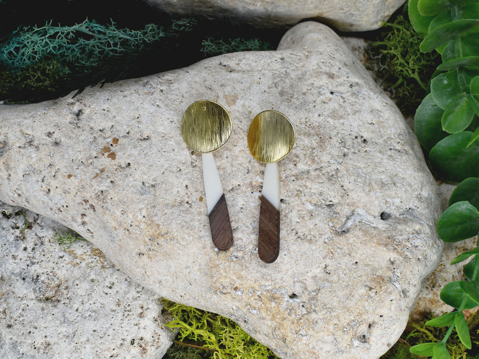 Wood Dangle Earrings with Resin #480