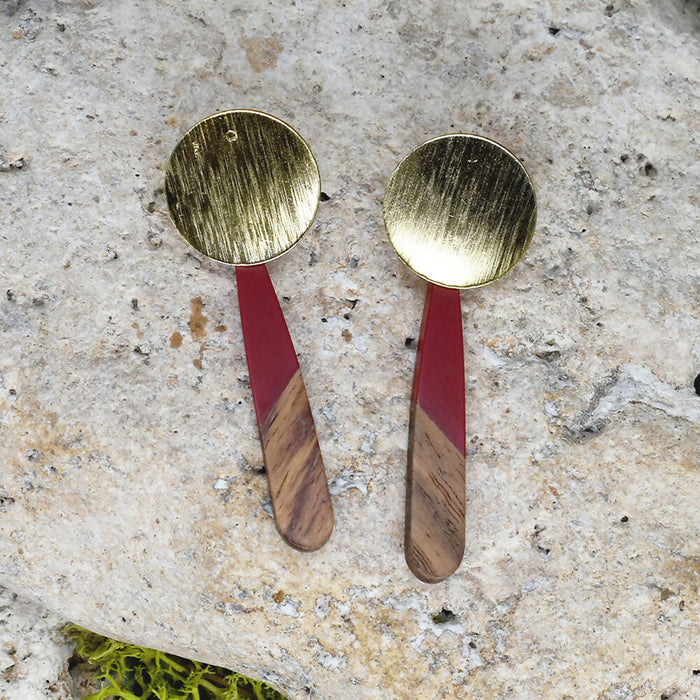 Wood Dangle Earrings with Resin #472