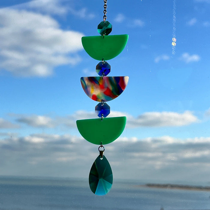 Blue Green & Multicolored Triple Arch Suncatcher