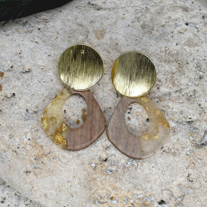 Wood Dangle Earrings with Resin #486