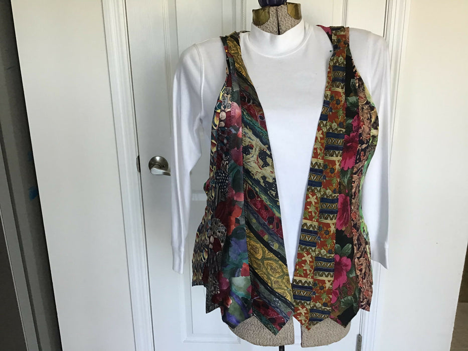 XL 2XL Upcycled tie vest, woven back tunic