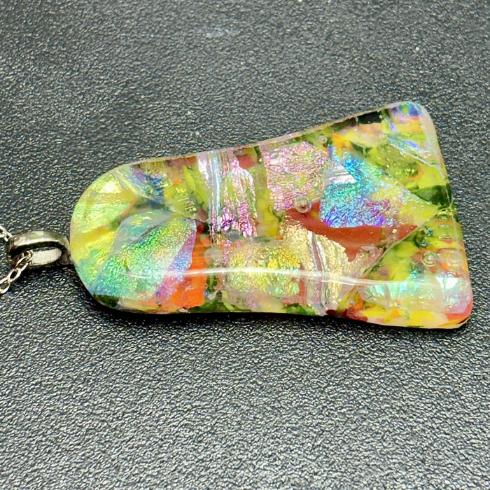 Fused Dichroic Glass Pendent - Collage of colors…