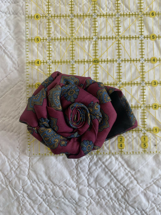 Upcycled tie brooch, necktie rose pin