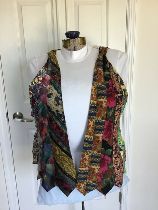 XL 2XL Upcycled tie vest, woven back tunic