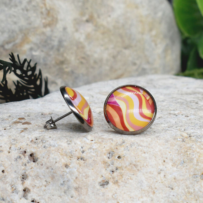 Stud Earrings With Resin Cabochon #320