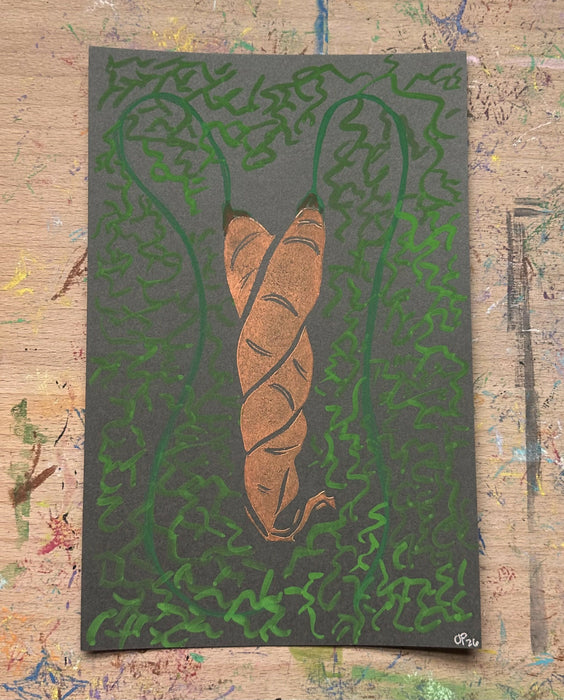 "cuddling carrots" - original mixed media pieces