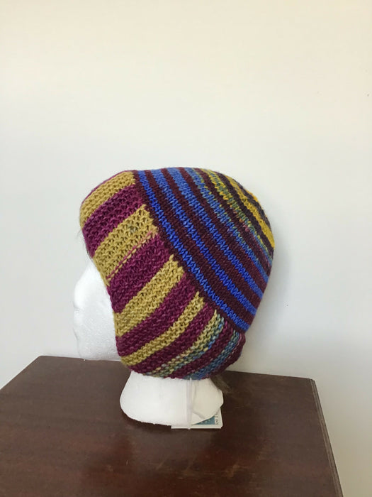 Hand knit wool or wool blend beanie hat
