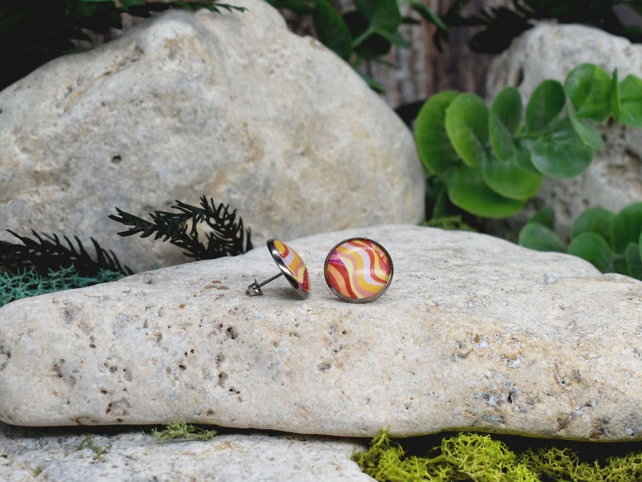 Stud Earrings With Resin Cabochon #320