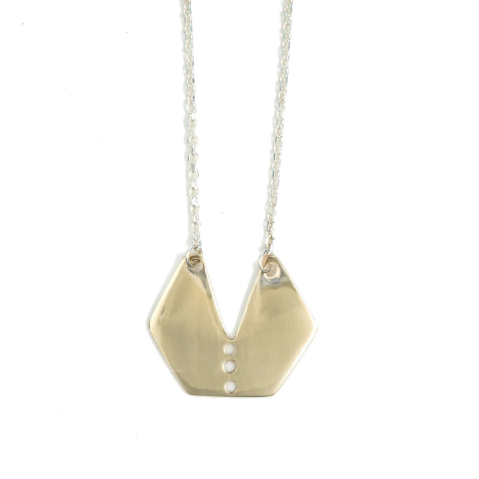 Pierced Brass Hexagon Necklace - Sterling Silver Chain