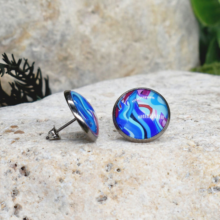 Stud Earrings With Resin Cabochon #322